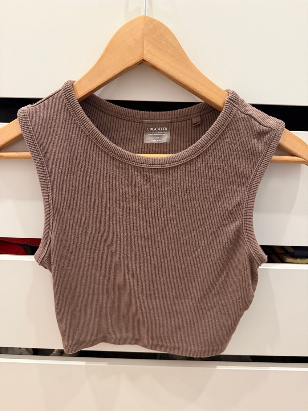 Ribbed Cropped Tank Top in Dusty Mauve
